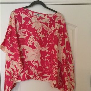 Hot pink and white Hawaiian blouse